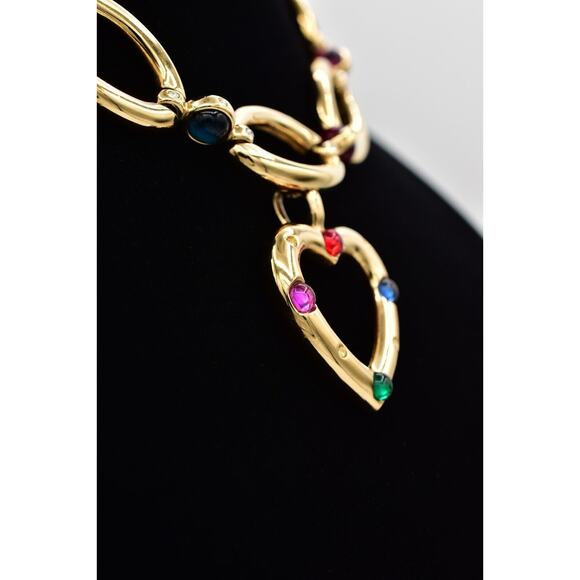 Givenchy Vintage Cabochon Heart Collar Necklace Crystal Chunky RARE Signed Bin7B - Picture 9 of 16
